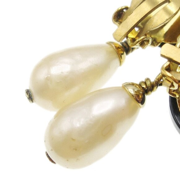 Chanel Artificial Pearl Dangle Earrings Clip-On Black 94A 28766 - Picture 2 of 4